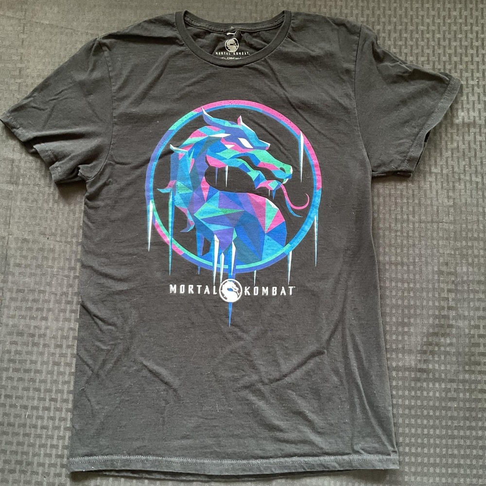 Mortal Kombat Shirt Mens Small Black Neon Dragon Polygon Graphic Gamer Tee